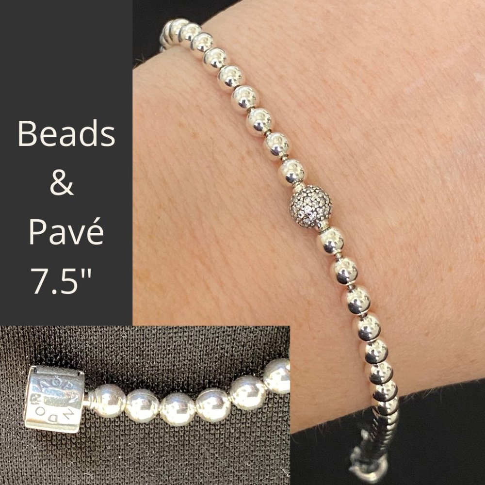 Authentic Pandora Beads & Pave Bracelet 7.5"